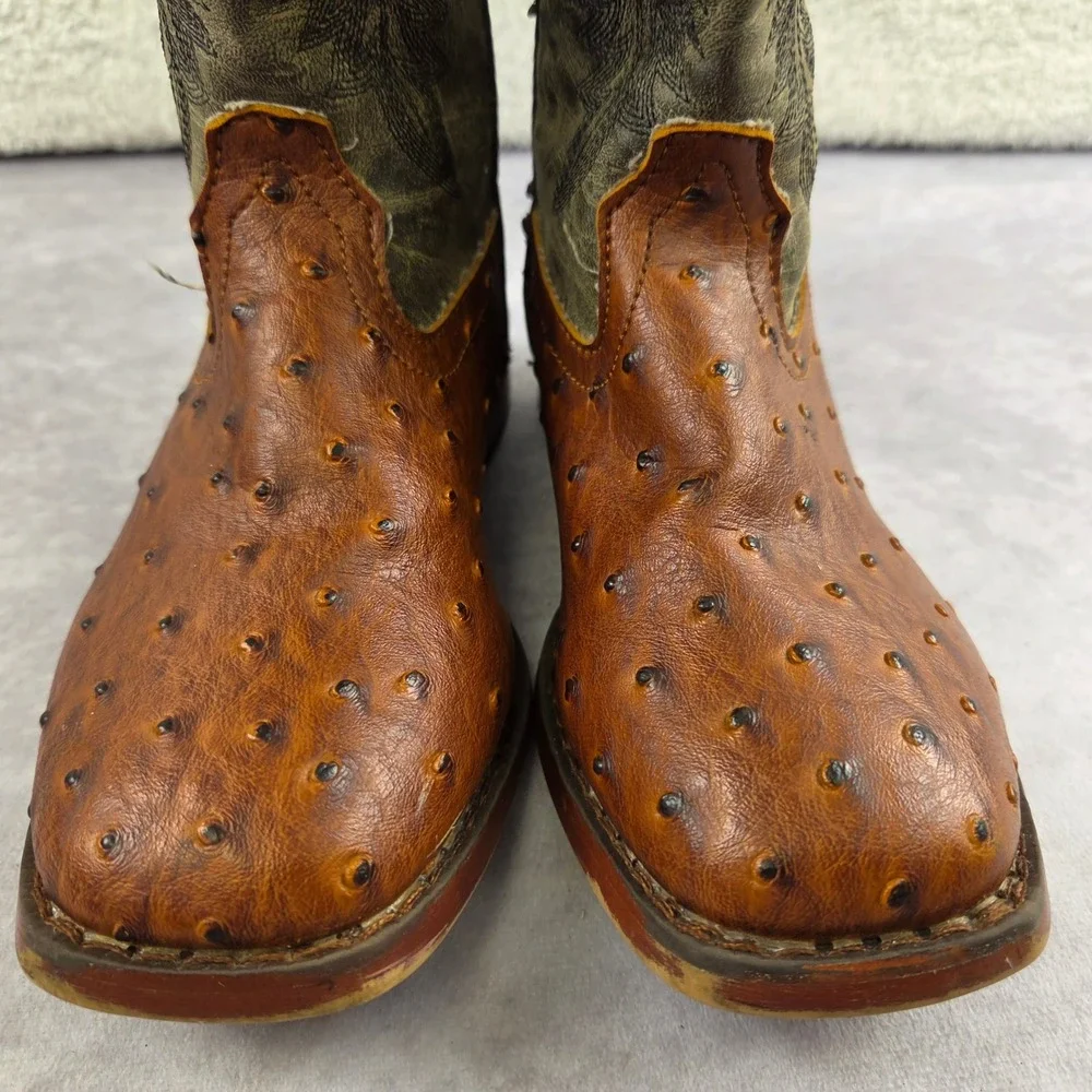 Roper Little Kids Faux Ostrich Western Cowboy Boots Brn Green Size 1 09-018-0191